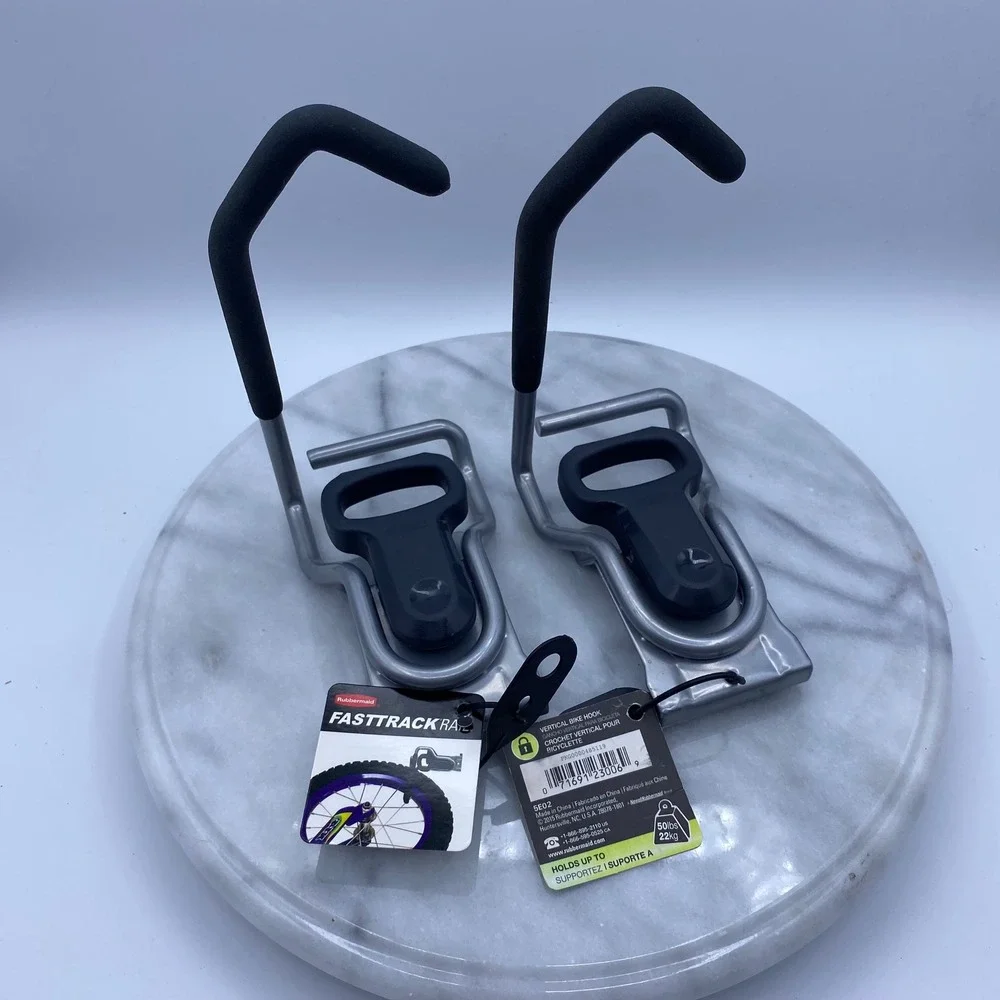 Rubbermaid FastTrack Rail Vertical Bike Hook Silver 2 Pack 5E02